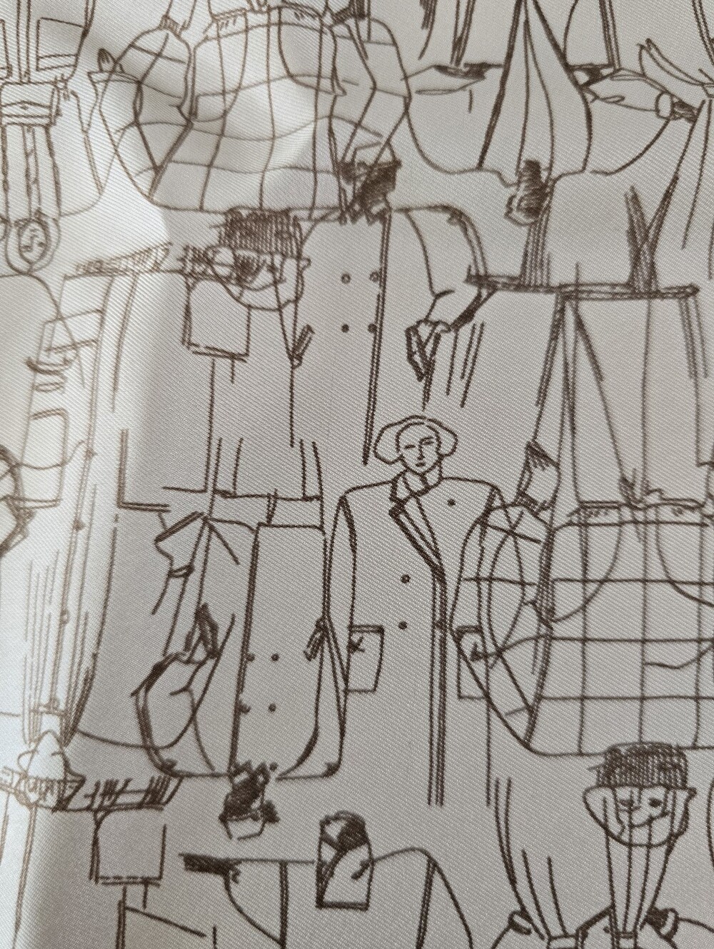 MaxMara Silk Hand Rolled Square Scarf Illustrated Sketch Print NIB NWT Tan Brown - Picture 13 of 16